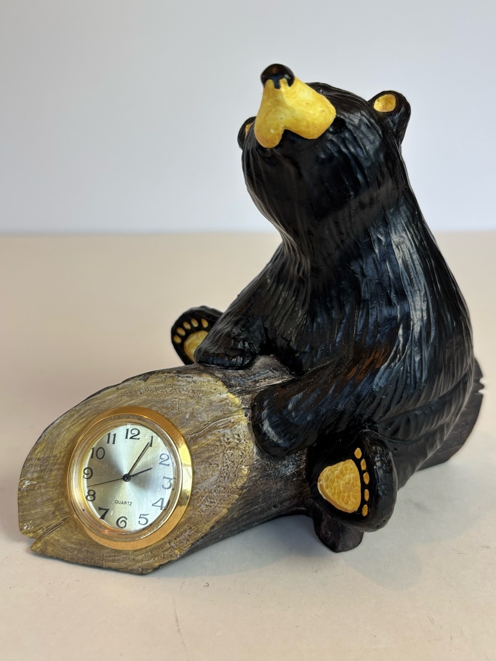 Bearfoots Jeff Fleming Black Bear Mantel Clock on Log Rustic Cabin Decor